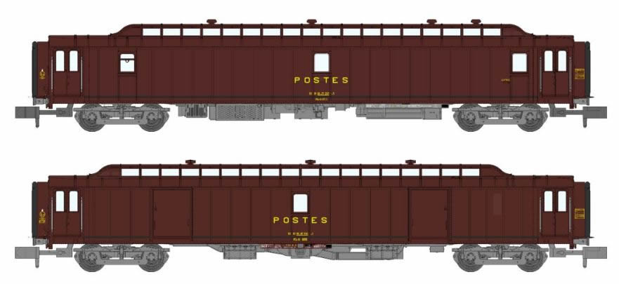 REE Modeles NW-121 - SET of 2 POSTAL CARS PAZ and PEZ brown PTT - UIC bogie  Y24 21m Era IV